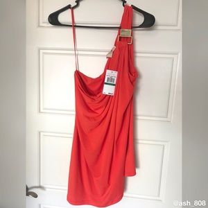 Michael Kors Red Orange One-Shoulder Top